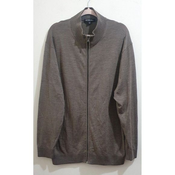 Michael Kors Mens 100% Merino Wool Baseball Jacket Brown Size 2XL - Picture 3 of 11